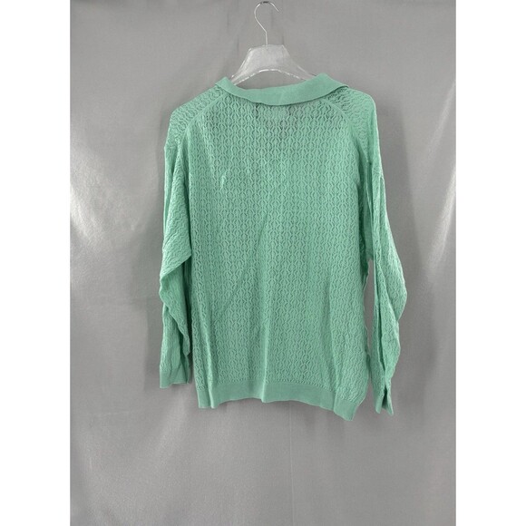 I LOVE MR. MITTENS XS/S Sweater Cotton Lace Crochet Polo Mint Green NWT - Picture 2 of 7
